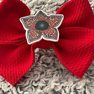 Elegant Red Hair Bow with Floral Accent